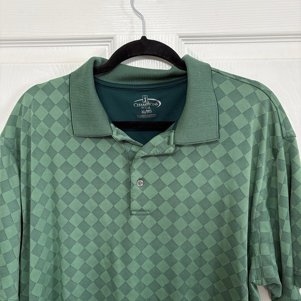 PGA Tour Champions Short Sleeve Polo Shirt XL Green Geometric Golf Athletic Soft